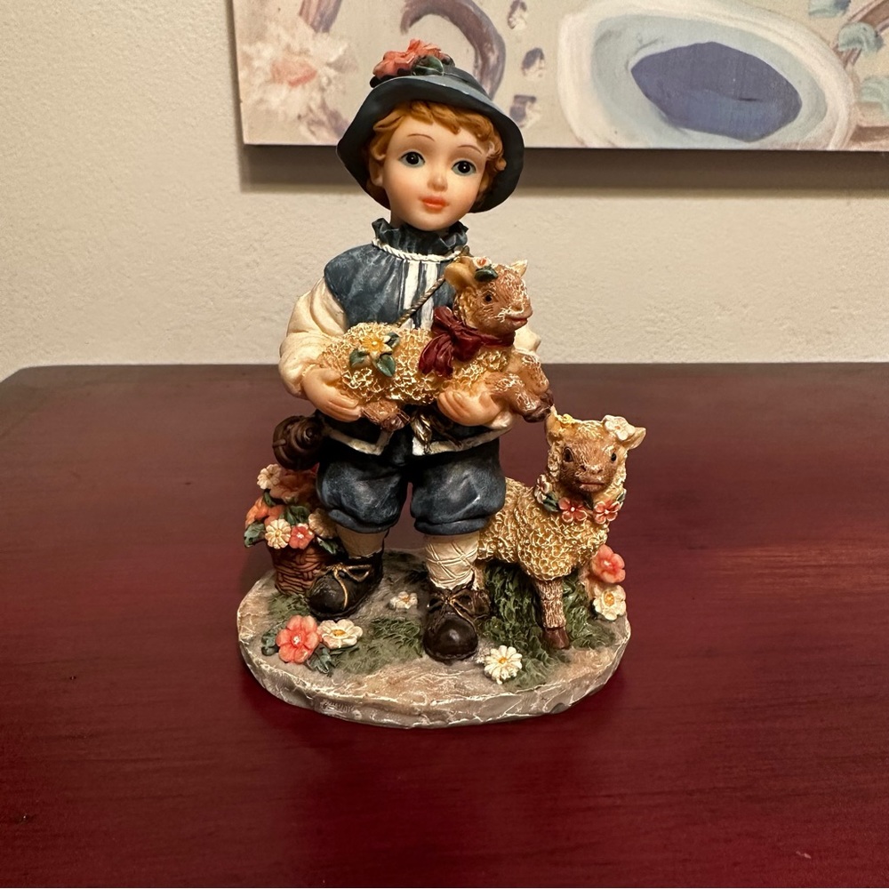 Vintage Montefiori Collection Italy Design Blue Boy Holding Lamb Figurine.